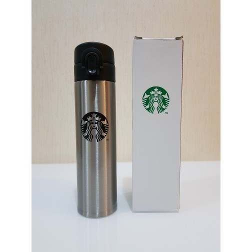 EXCLUSIVE  Botol Minum Termos Tumbler Kancing STARBUCKS Air Panas ORIGINAL SILVER