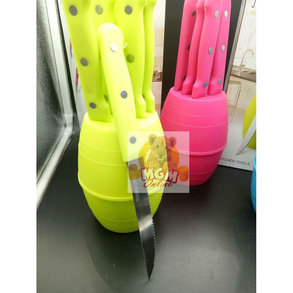 Pisau Steak Drum / 7pc Pisau set Warna warni