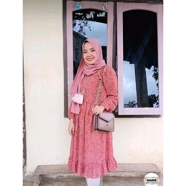 Tunik Ceruty Babydoll Rempel Serut Samping motif bunga/Tunik Wanita Murah