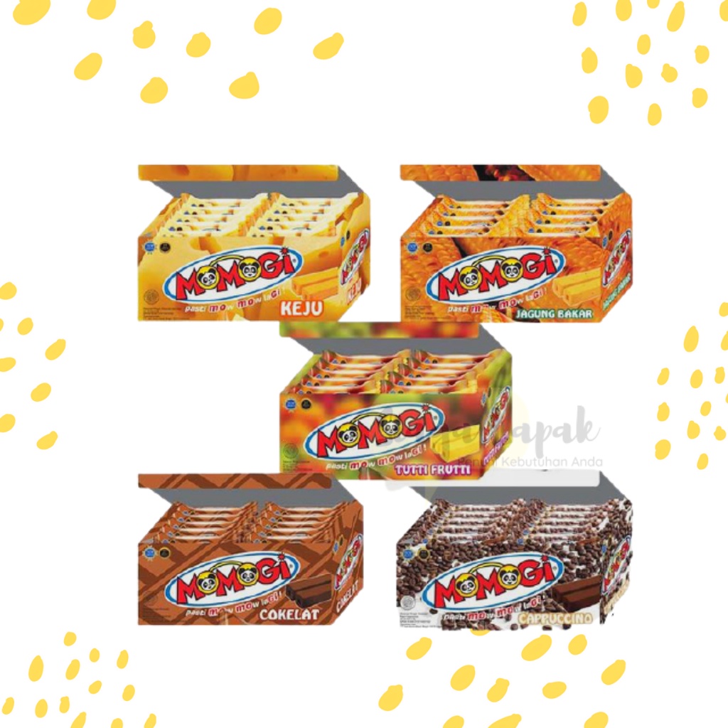 

Momogi Snack Coklat/Keju/Jagung Bakar/Cappucino/Tutti Fruti isi 20pc