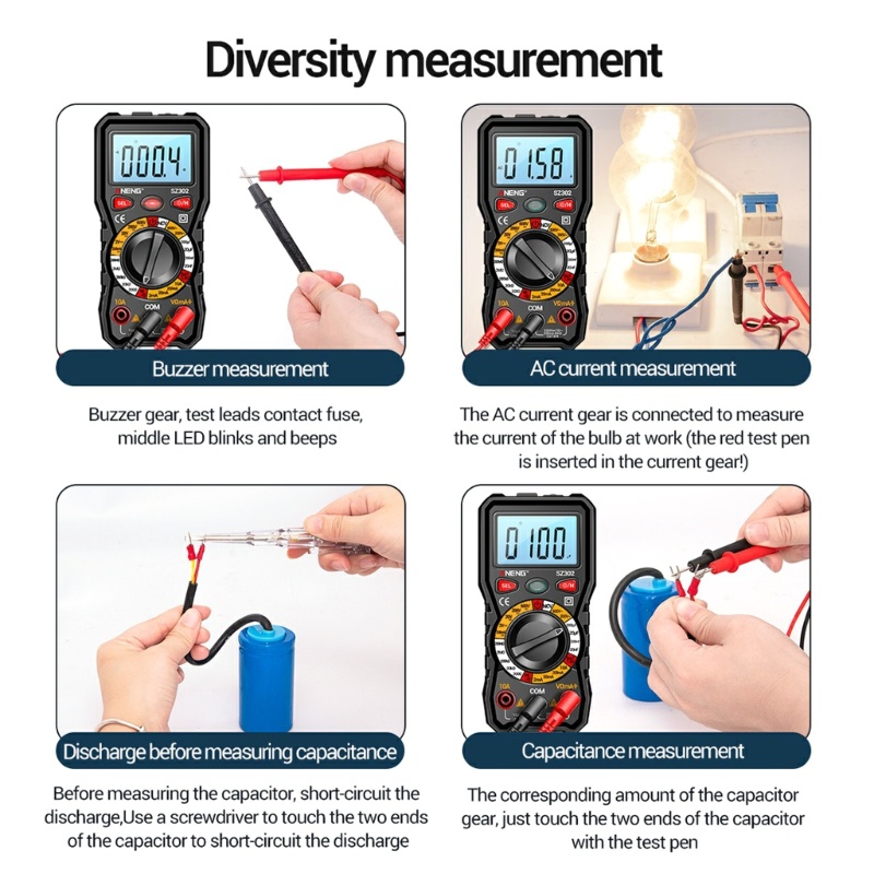 Multimeter Ohm Volt Meter Multi Tester Portabel Auto-Ranging Dengan Senter Belakang Anti Ledakan