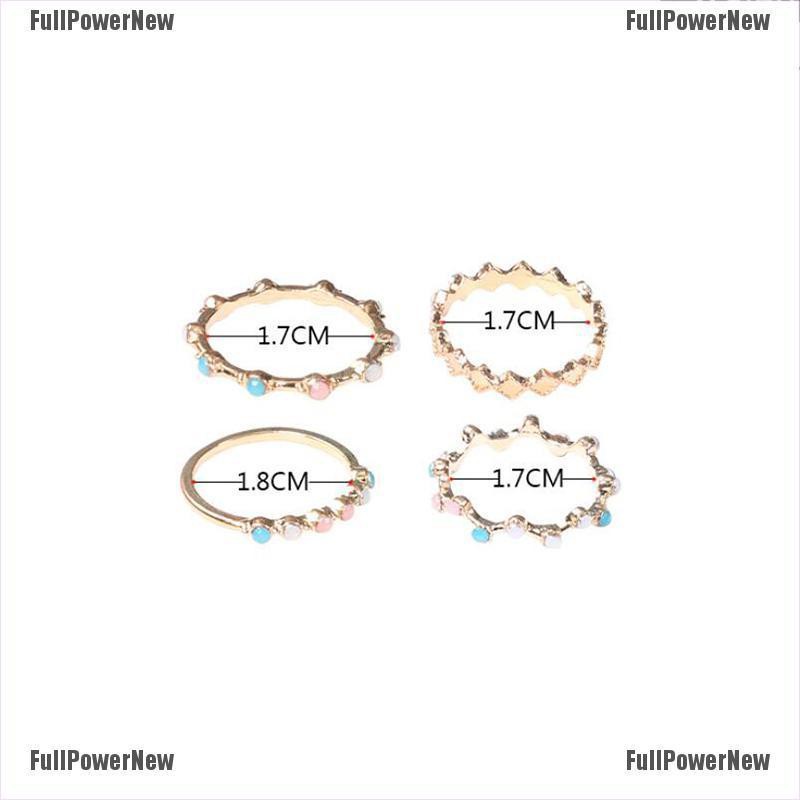 (FULL Jy) 4pcs / Set Cincin Gaya Bohemia Aksen Batu Kristal Warna-Warni Untuk Perhiasan Wanita