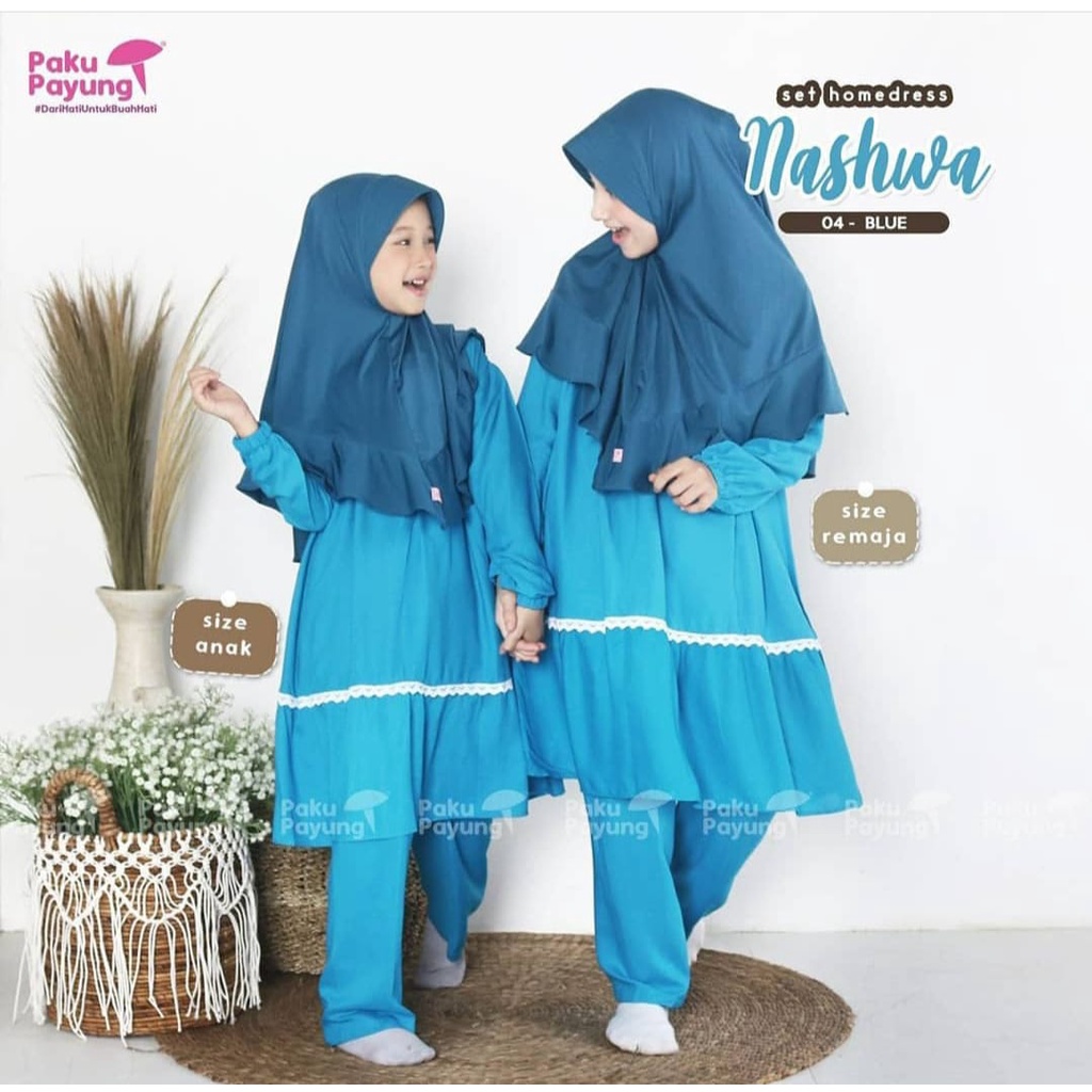 stelan tunik anak plus kerudung 2-14 thn