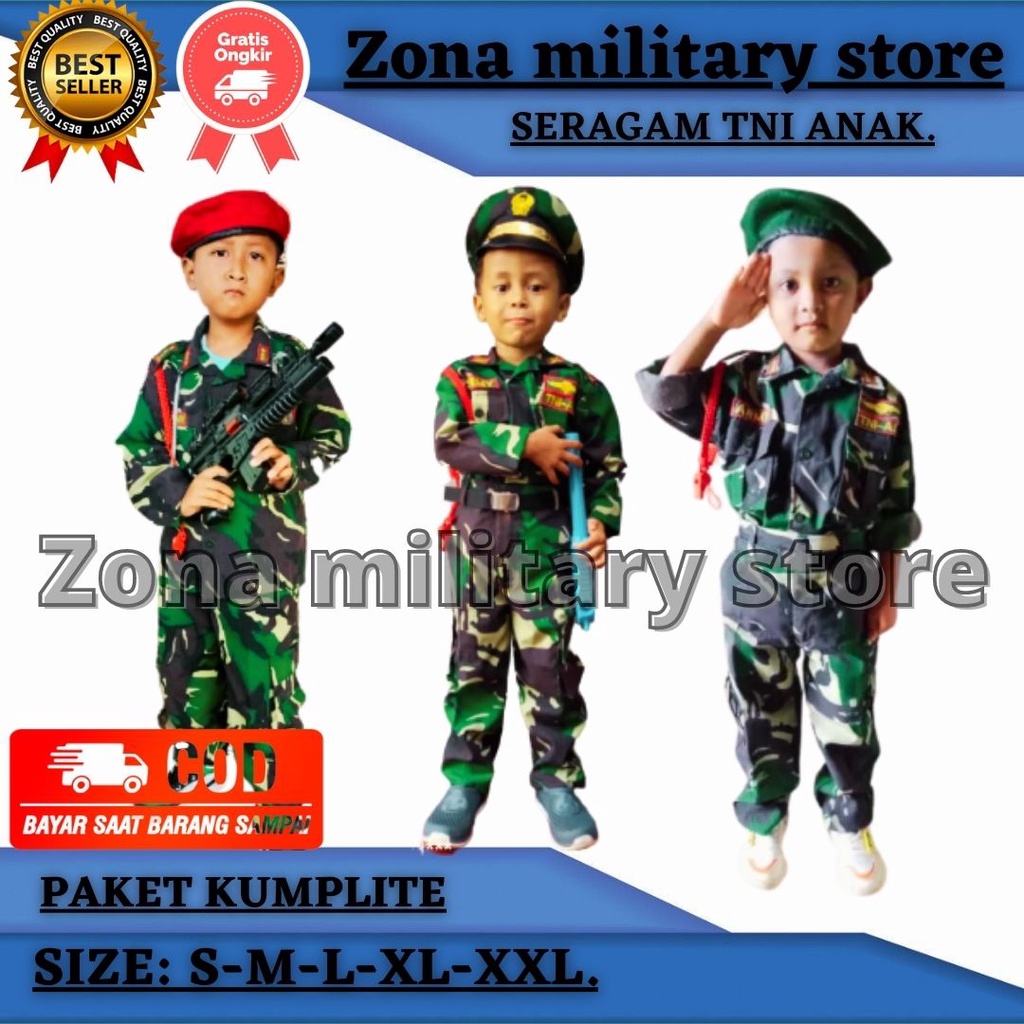 TN AD ANAK Baju seragam tni anak sekolah tk paud kostum tentara ad au al naional indonesia anak laki