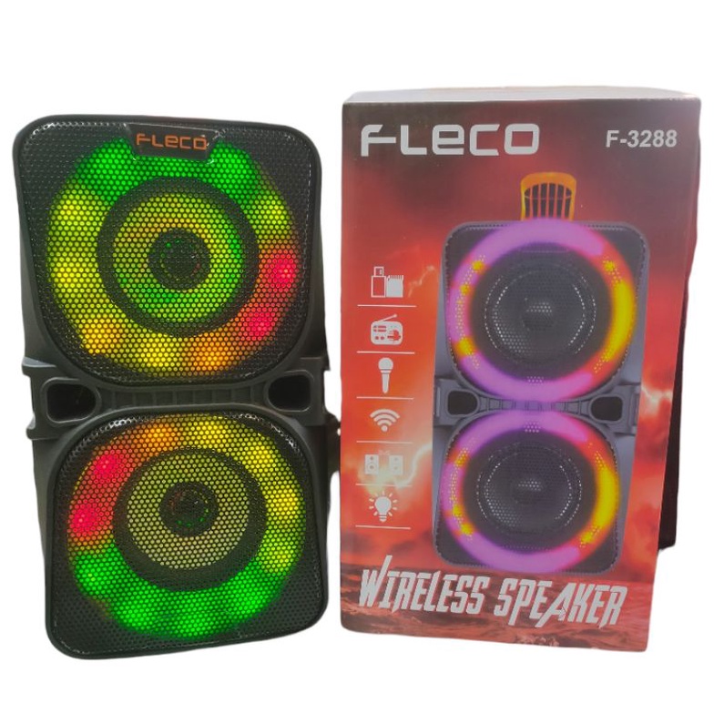 SPEAKER BLUETOOTH PORTABLE FLECO F-3288 FULL LED LAMP SUPER BASS