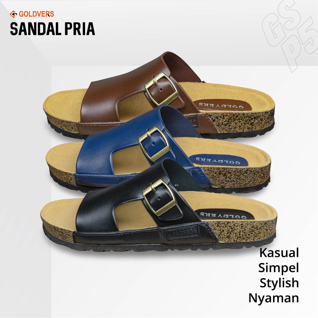 Sandal Kulit Pria Sandal Goldvers Cowo Sandal Pria Kasual Import Sandal Best Quality - Goldies