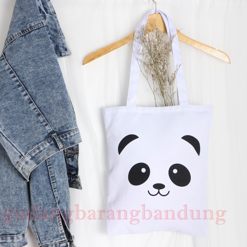 Tote Bag Kanvas Wanita dengan Resleting - Desain Aesthetic Motif Panda yang Lucu dan Menarik