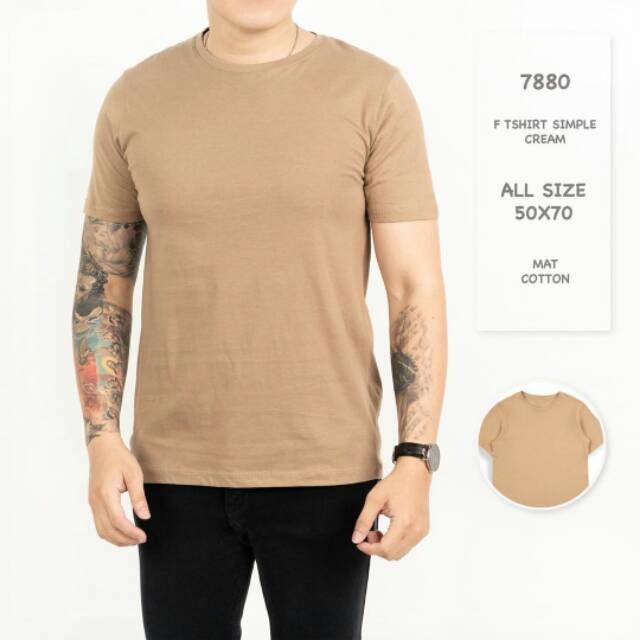 Kaos Oblong Pria Lengan Pendek Polos Cream