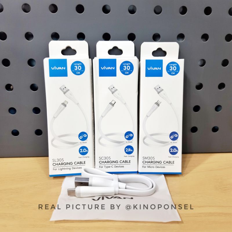 Kabel Data Vivan S30S 2.0A-2.4A 30cm Micro USB, USB Lightning, USB Type C | Kabel Data Hp Android | 