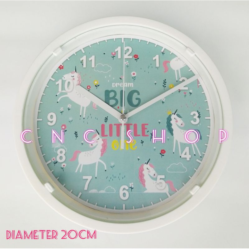 Jam Dinding Unicorn Green Diameter 20cm Lucu Jam Meja Kado Anak Cewe Dekorasi Kamar Anak Bagus