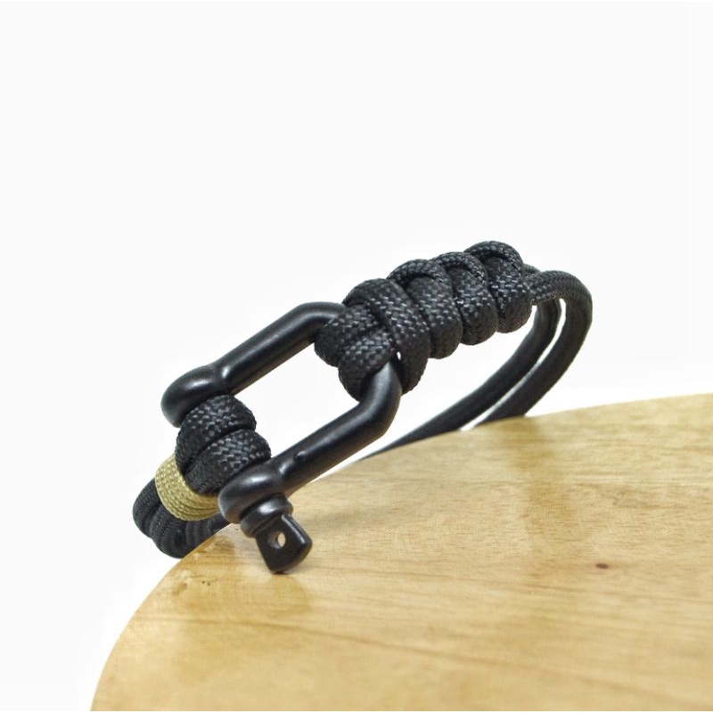 Gelang Pria Keren Hitam Polos Cowok Viral Outdoor Survival Paracord 4mm Bracelet Shackle D Premium