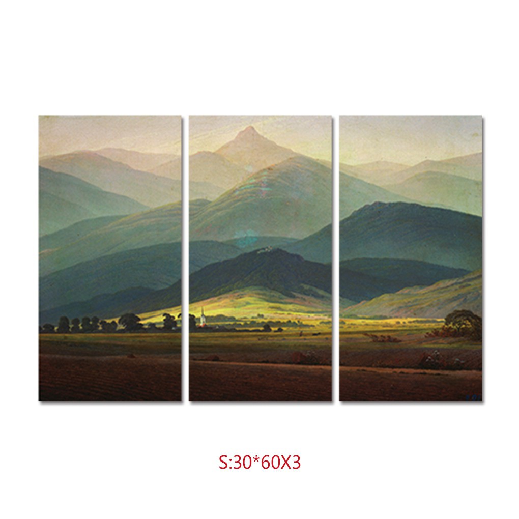 3 Panel Lukisan Dengan Model Tanpa Bingkai Dan Gambar Pemandangan Gunung