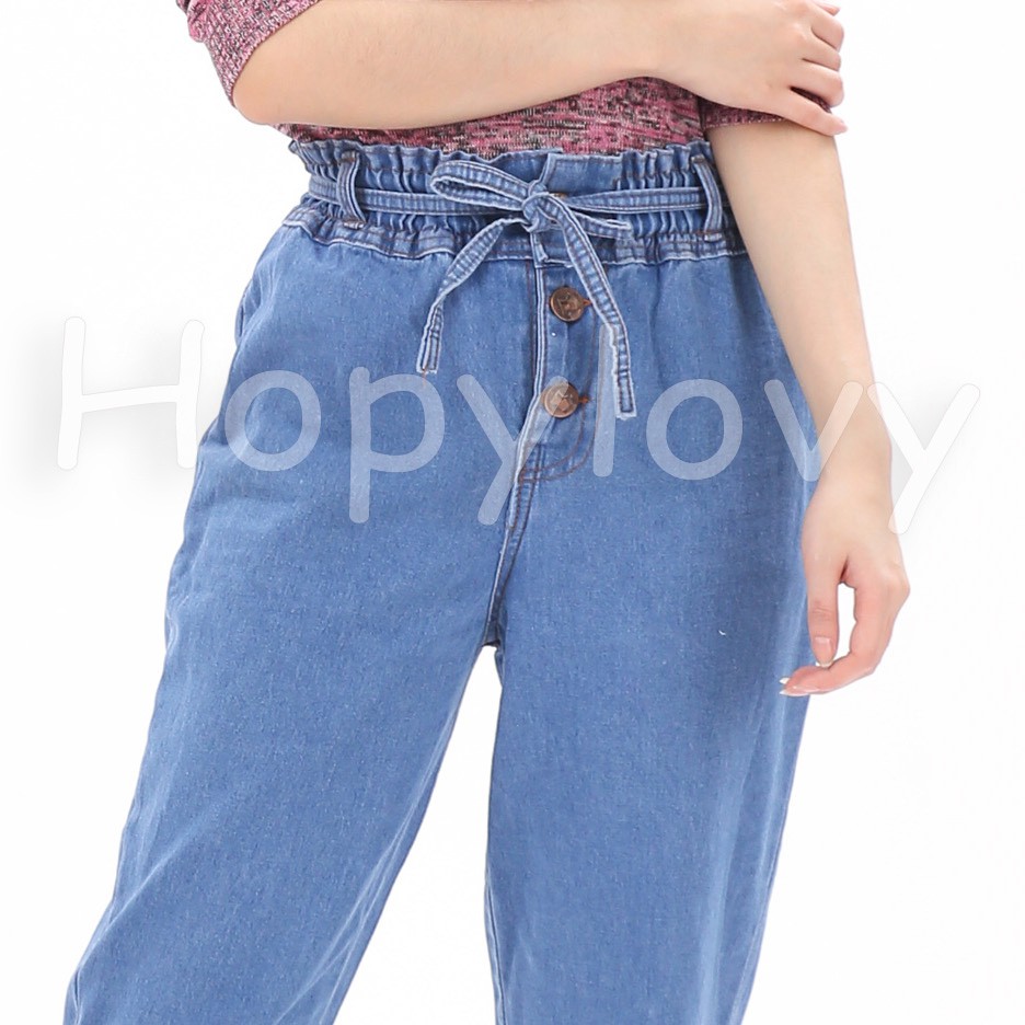 HOPYLOVY - Celana Boyfriend Jeans Wanita Pinggang Karet Baggy Ayuna