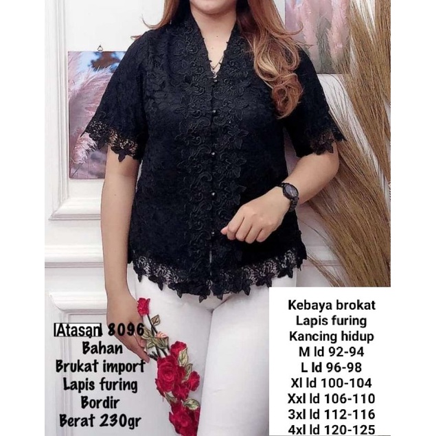 Kebaya brokat tangan pendek kancing hidup lapis furing