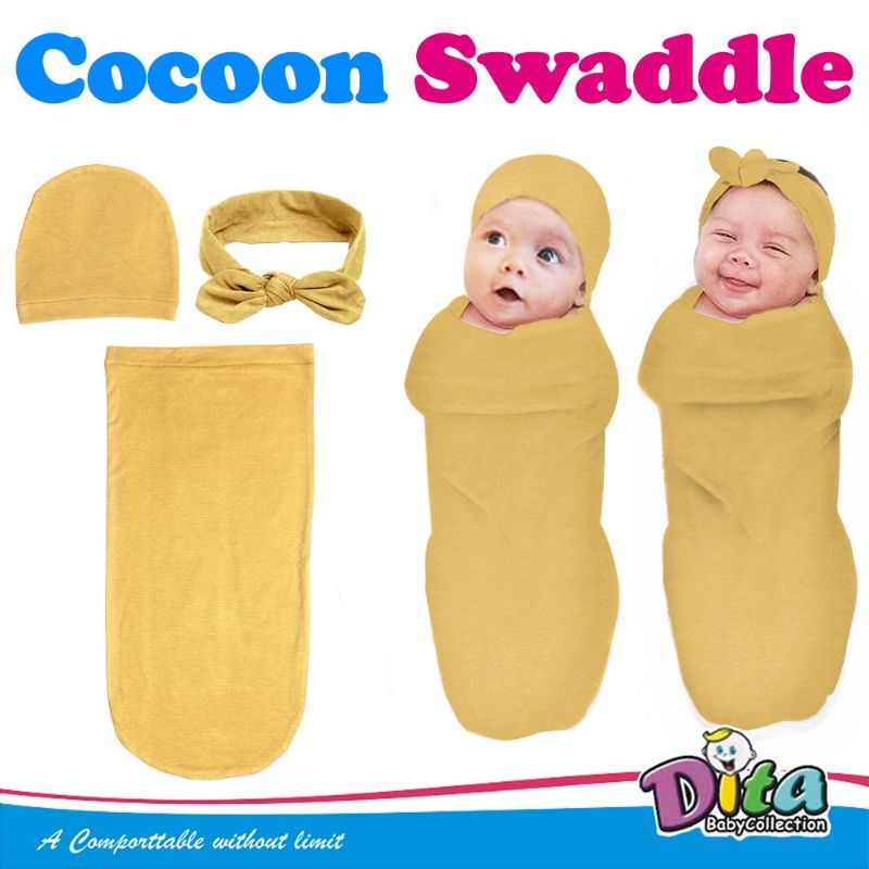 SNI [Perlengkapanbayimurah] Bedong INSTAN Dita Moons Care Cocoon Swaddle POLOS Rainbow/Bedong Bayi Instan TOPI BANDANA