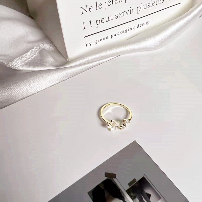 Cincin Open Ring Adjustable Desain Bunga Hias Mutiara Zircon Gaya Korea Untuk Wanita