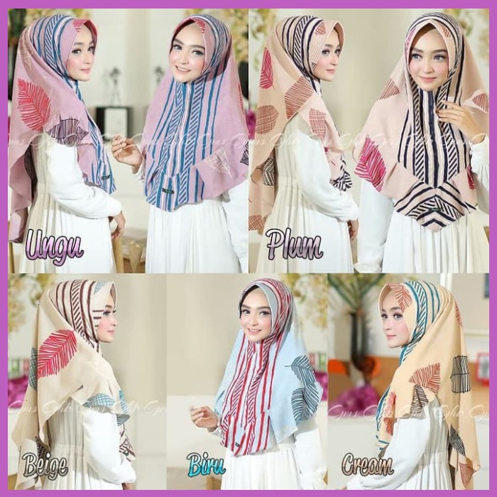 AMANDA DAUN Hijab Jilbab Khimar Pad Kerudung Variasi Rempel Pola Garis Premium Krudung Instan