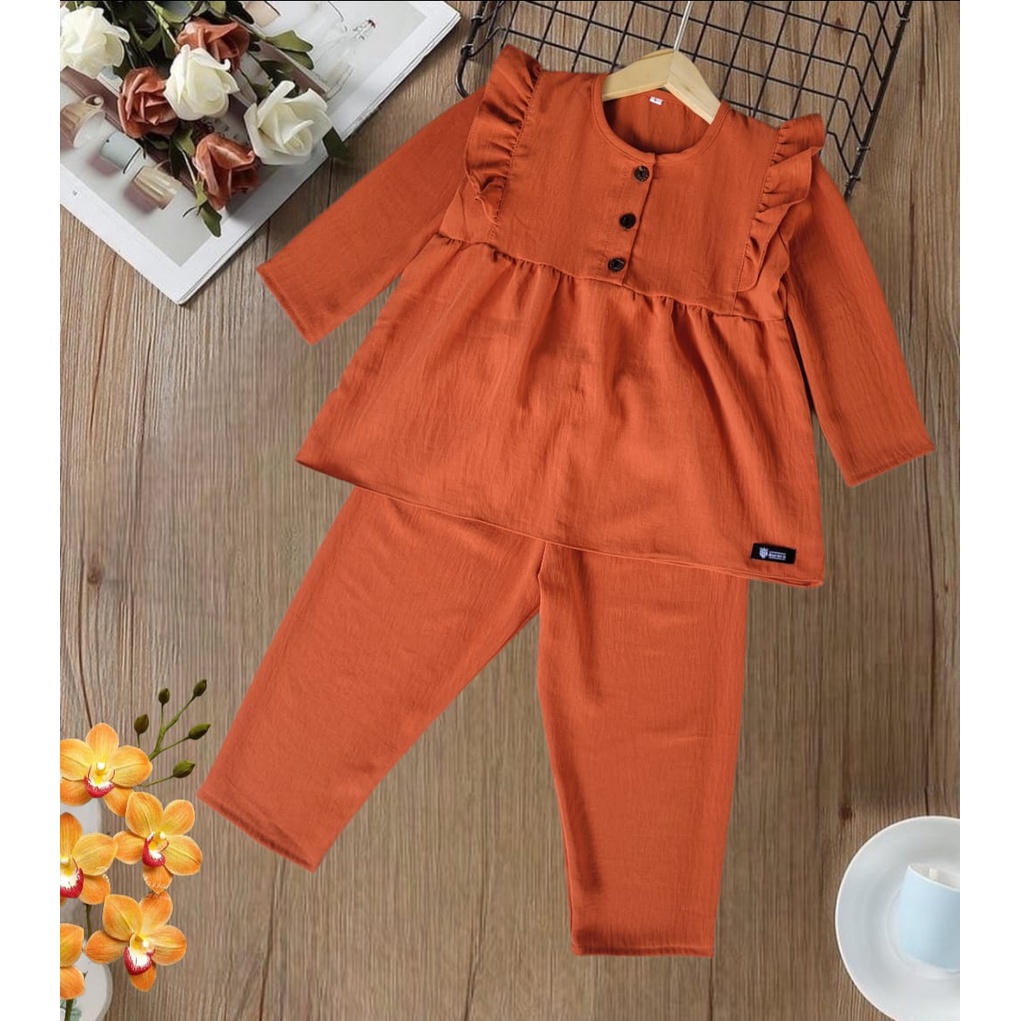 Setelan Anak Perempuan 1-5 Tahun Oneset Anak Crinkle Airflow Premium Baju Muslim Anak Perempuan OneSet Anak Perempuan Setelan Kemeja Anak Setelan Rayon Premium Set Tunik Anak