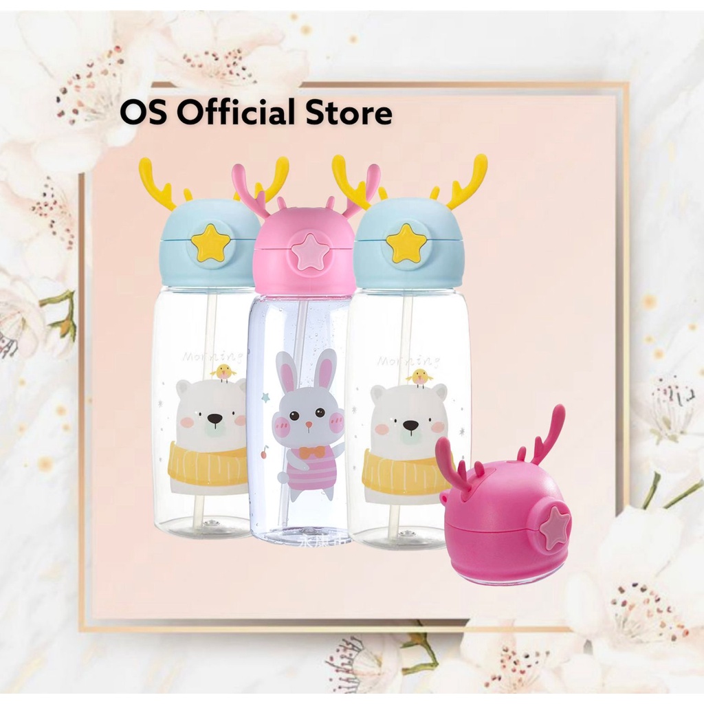 OS Botol Minum Sedotan Anak-Anak Motif Tanduk Rusa IMPORT