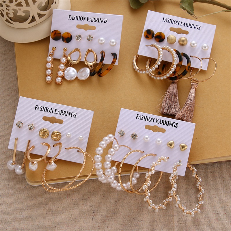 Set Anting Giwang Model Kupu-Kupu + Bunga Gaya Korea Dengan Mutiara + Berlian Imitasi Untuk Wanita