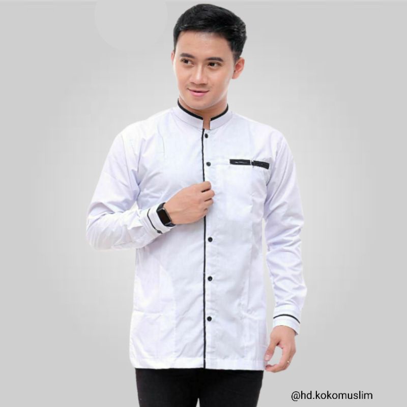 Baju Koko Pria Lengan Panjang Polos Putih Motif LC - Kemko pria polos elegan