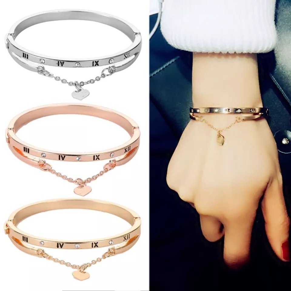 (GS) GELANG TANGAN WANITA BAHAN TITANUM VARIASI RANTAI LOVE HIASAN TANGAN WANITA