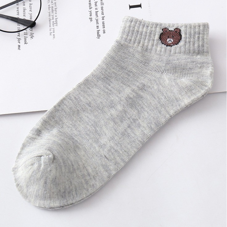 GGS D070 Kaos Kaki Ankle Dewasa Kaus Kaki Motif Bear Karakter Beruang Korea Unisex Murah-Gray