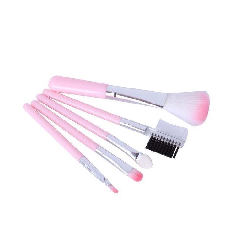 [5 Pcs Mini Pink Professional Makeup Brushes Set For Applying Foundation, Powder, Concealers, Eyeliner, Eyebrow, Eye Shadows][Daily Basic Cosmetic Tool]