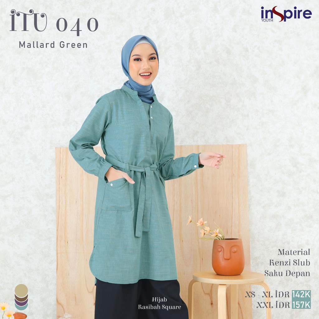 INSPIRE ITU 040 Bahan Kenzi Slub Tunik Polos Atasan Wanita Muslimah Panjang Baju Atasan Syari