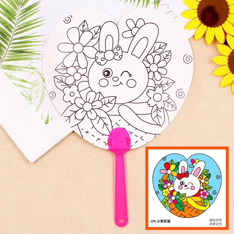 DIY MEWARNAI KIPAS MAINAN EDUKASI CRAFT KERAJINAN TANGAN EDUTOYS SOUVENIR GOODIE BAG HADIAH ULTAH-Rabbit