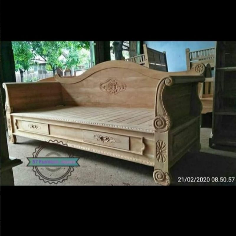 Kursi bangku panjang besar jati untuk hias ruang tamu - Kursi antik