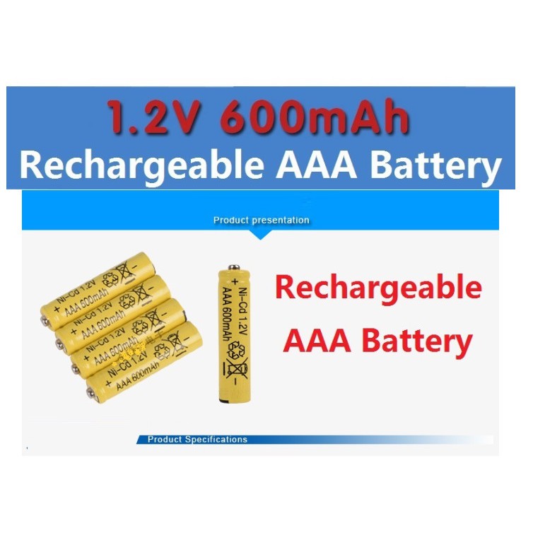 Batu Baterai Cas AA 1000 mAh AAA 600 mAh Ni-Cd 1.2v Rechargeable Batteries Charge