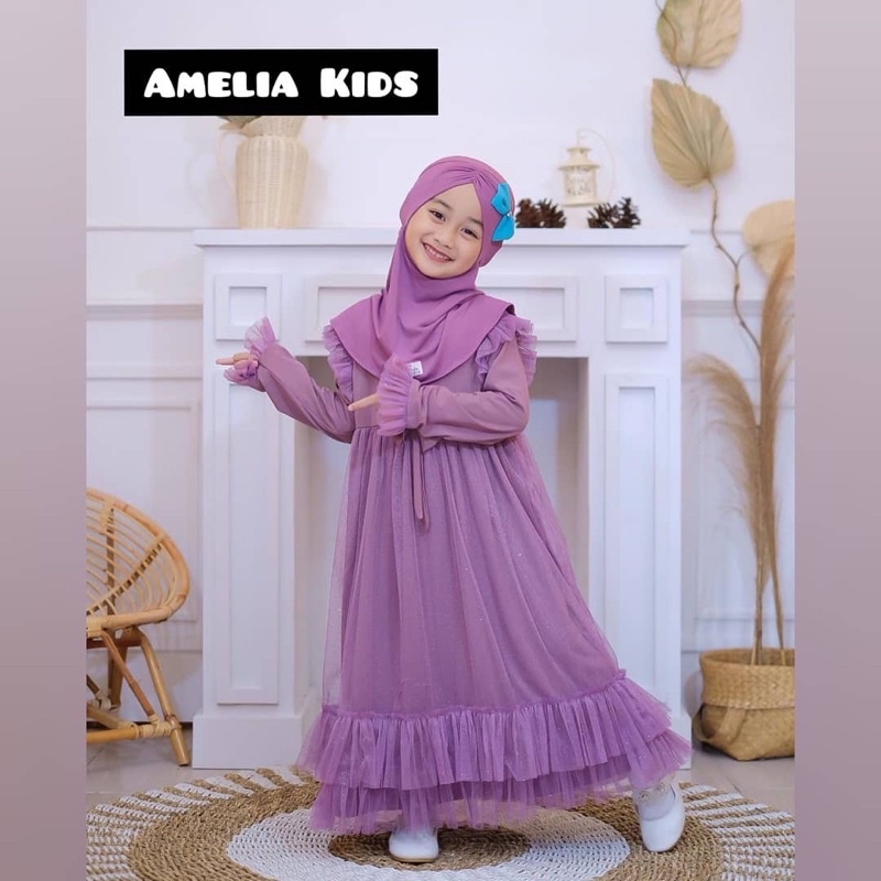 Gamis Cantik Anak Terbaru Azzura Amelia Kids + Kerudung 5-8 Tahun Varian terbaru baju anak Bahan Bgs
