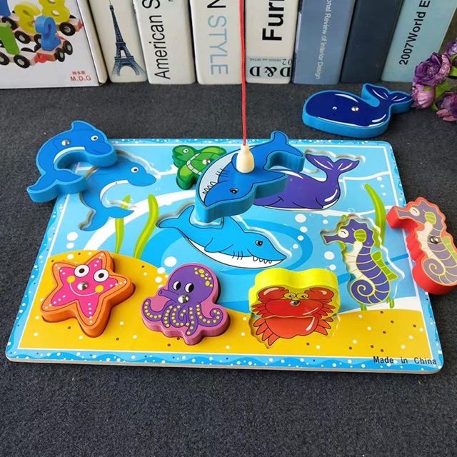 Mainan pancing magnet - wooden fishing magnet - chunky fishing - mainan edukasi anak