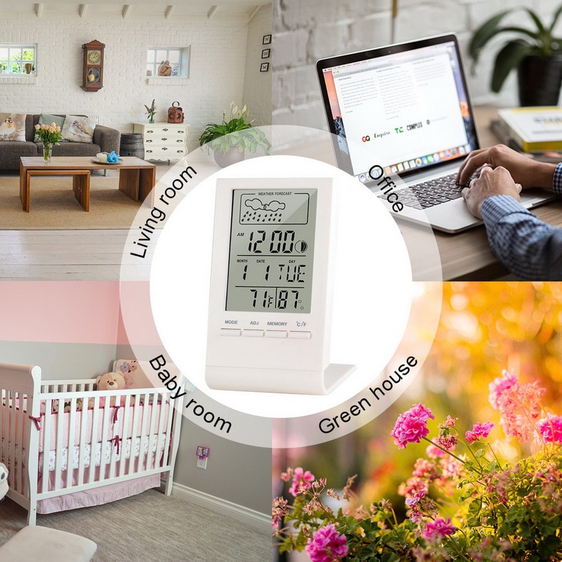 Jam meja digital plus kalender termometer Hygrometer prakiraan cuaca cocok untuk meja kantor exclusive KKMOON Jam Mini Digital Thermometer Hygrometer Weather Station - CX220 Multifunctional LCD Large Screen Electronic Digital Thermometer Hygrometer Clock