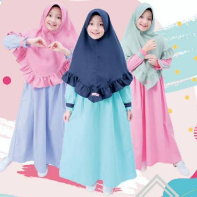  BAJU  GAMIS  ANAK  PEREMPUAN  SIZE TANGGUNG  SET KERUDUNG SYARI 