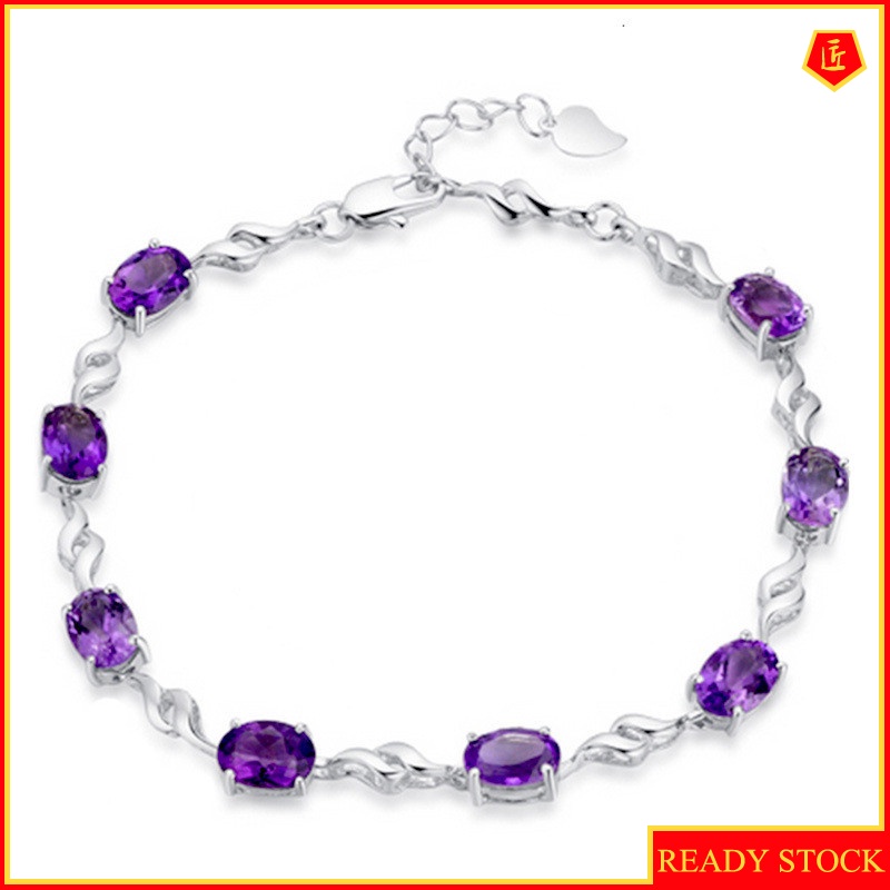 [Ready Stock]Women's Amethyst Silver Bracelet Simple and Elegant