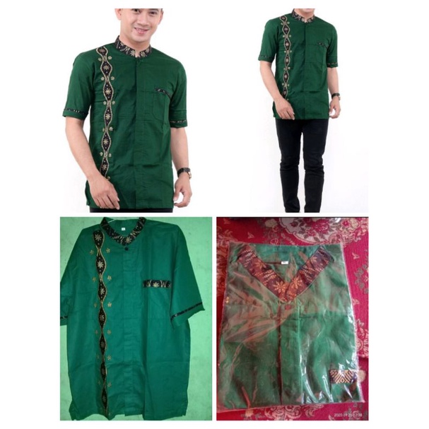 BAJU KOKO PRIA LENGAN PENDEK MOTIF WARNA HIJAU BOTOL