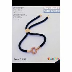 gelang tali liontin emas huruf D