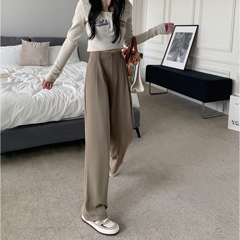 XIAOZHAINV Celana Wanita Korean Style High Waist Loose Pants 0035