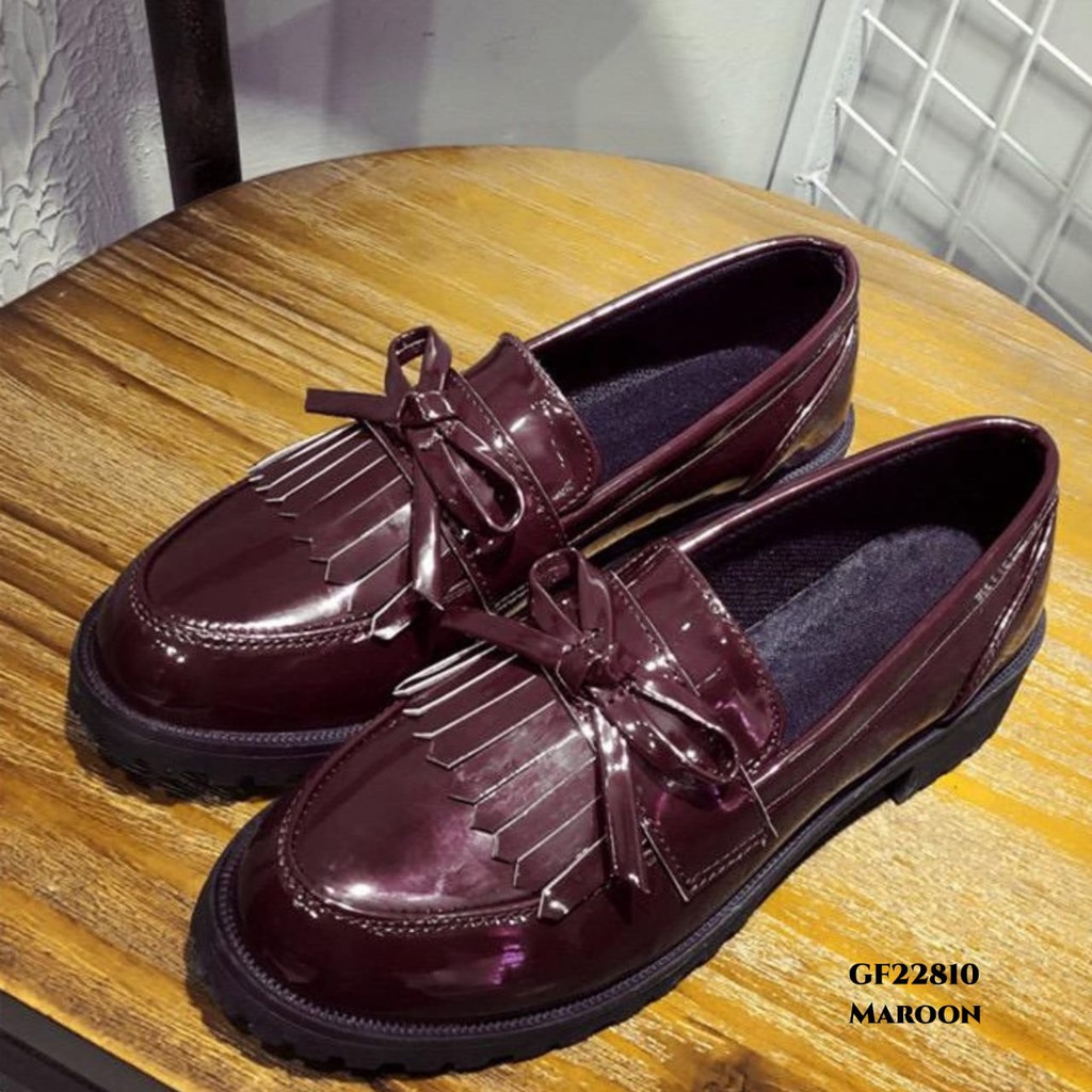 PRF Sepatu Loafers Low Block Heels Tassel Ribbon GF22810