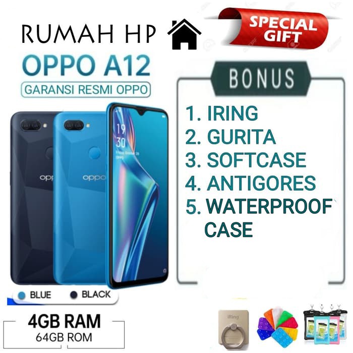 OPPO A12 RAM 4/64 GB GARANSI RESMI OPPO INDONESIA - Hitam