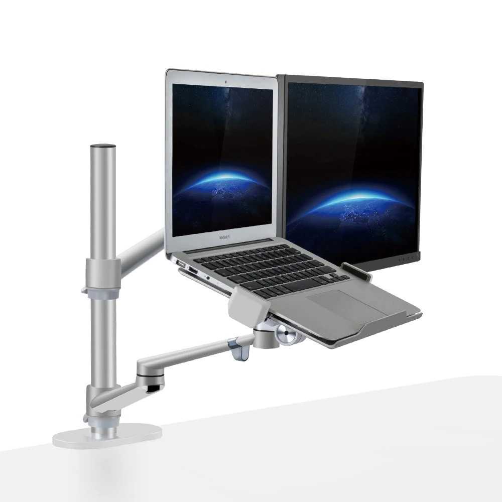 IDN TECH - Hyvarwey Monitor Dual Arm Bracket Vesa Mount with Laptop Holder OL-3L