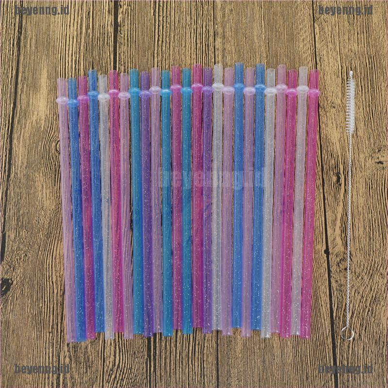 Bey 25pcs Sedotan Plastik Keras Motif Garis Warnawarni Reusable Untuk Pesta Pernikahan