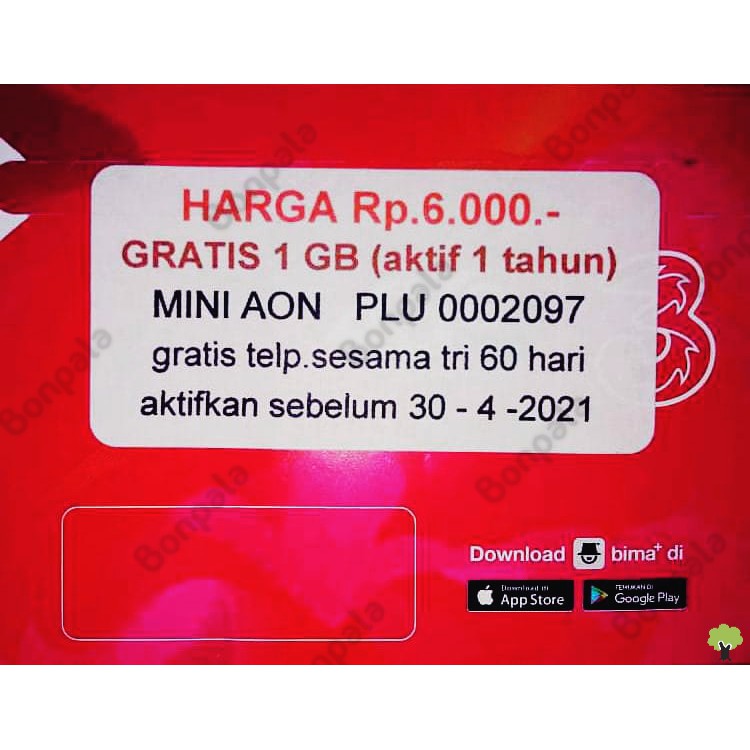 PERDANA DATA TRI 1GB MINI AON / KUOTA / INTERNET / KARTU / MURAH / SIM CARD