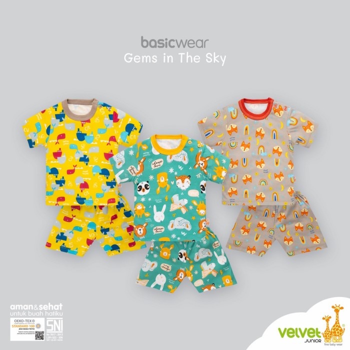 Piyama Velvet junior S M L Setelan Oblong Baju Tidur Piyama Pendek Anak Bayi - Size NB, KcgDpnStaryN
