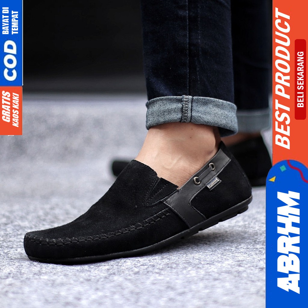 ABRHM x ASTA Sepatu Slip On pria Sepatu Pria Casual Sepatu Cowok/ Cowo Slip Sepatu Kulit Asli Keren Sepatu Kasual Santai Mocasin Gaya Keren Kekinian Ori Murah Terlaris