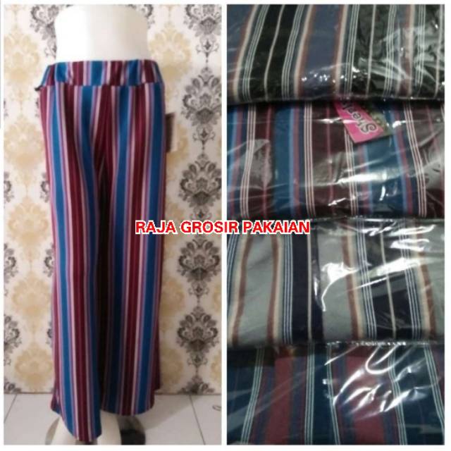 Celana Kulot Panjang Dewasa Motif Salur Pelangi Bahan Waffle/Crepe - Bisa Bayar Ditempat (COD)