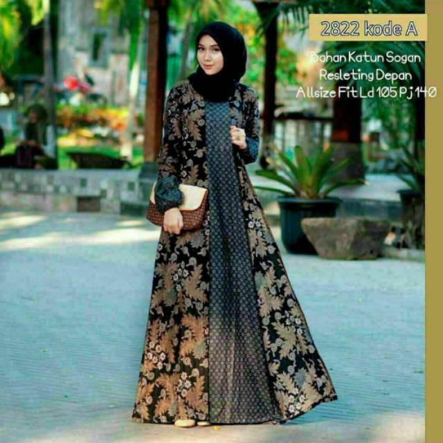 Gamis Batik Kombinasi Baju Muslimah Wanita All size Bahan Katun Halus
