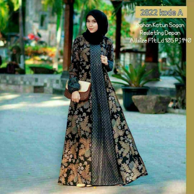 Gamis Batik Kombinasi Baju Muslimah Wanita All size Bahan Katun Halus